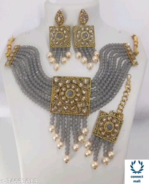 Rajasthani Tediyaa Royal Set Of Adjustable CHOKER Necklace Made From Pearl Kundan And Moti - Grey, Copper, As Per Image, Pack Of :1